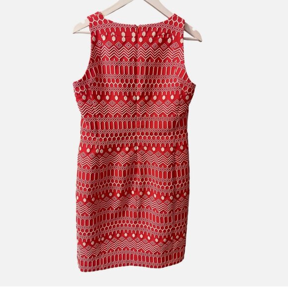 Boden Embroidered Textured Structured Red Sheath Dress Women's size 8L - Picture 5 of 7